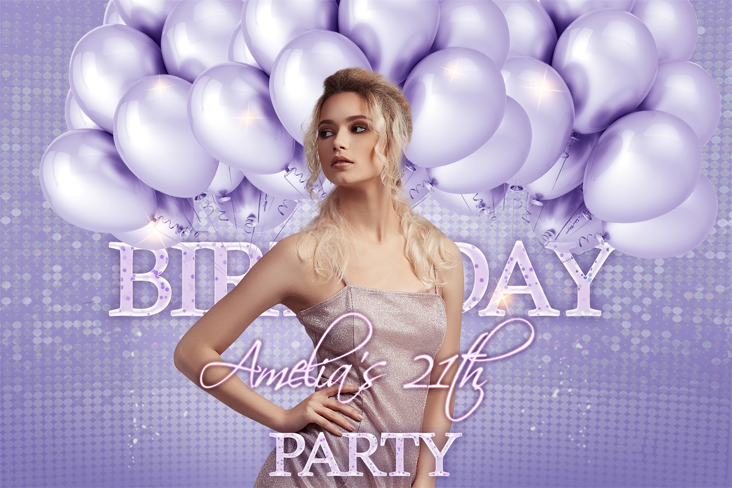 Personalized 21st Birthday Backdrop Sparkling Purple Balloon Backdrop RR1-77