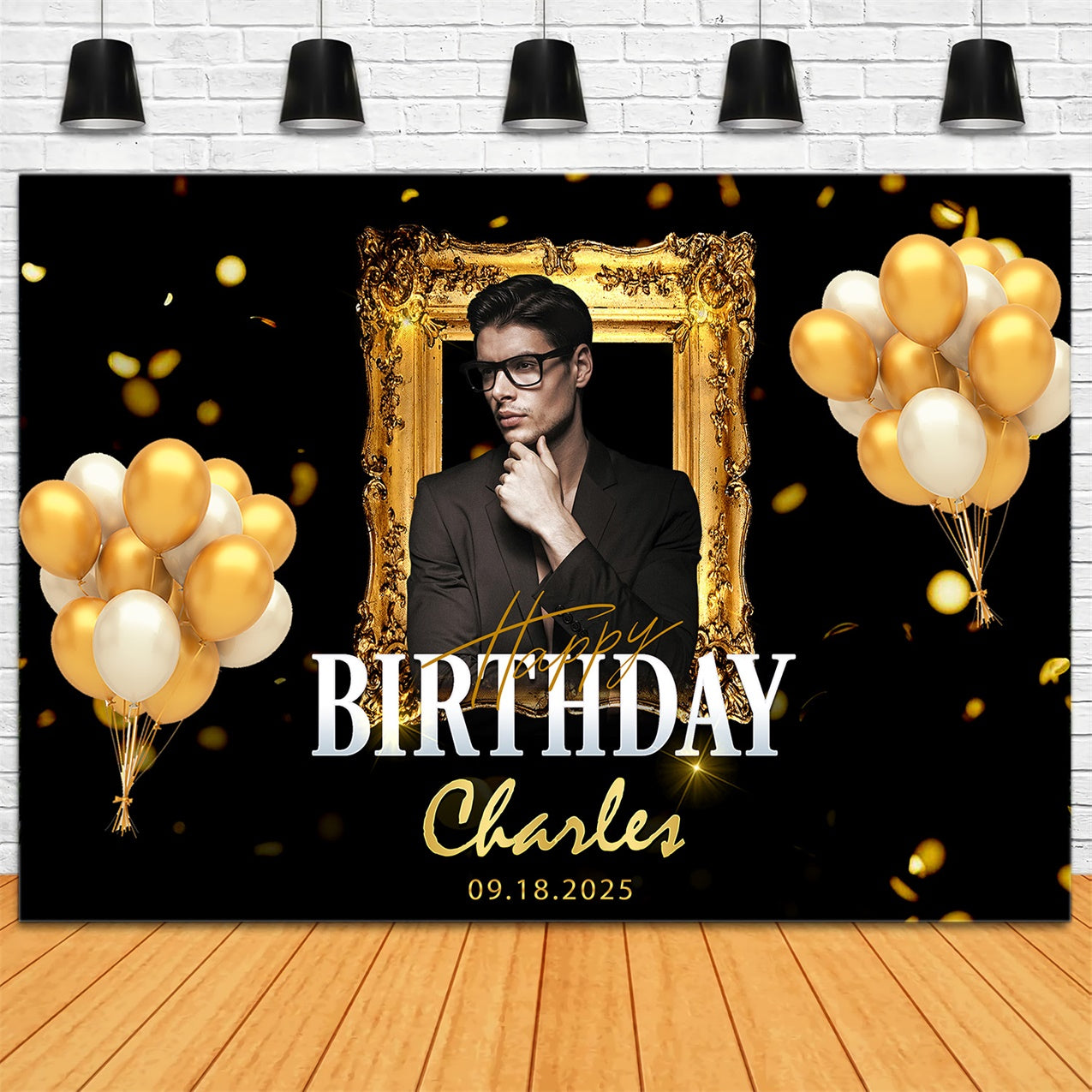 Custom Made Birthday Backdrops Gold Frame Elegant Backdrop RR1-80