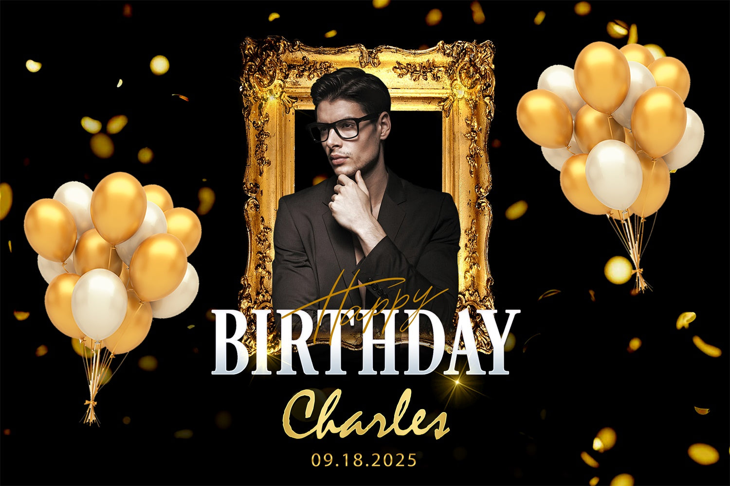 Custom Made Birthday Backdrops Gold Frame Elegant Backdrop RR1-80