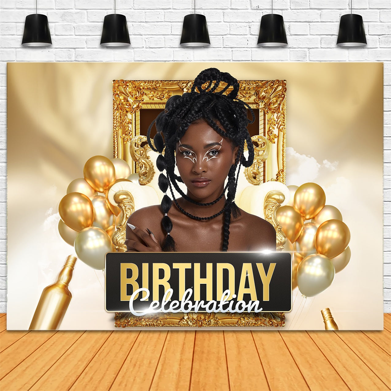 Customized Backdrop For Birthday Gold Balloons Frame Backdrop RR1-83