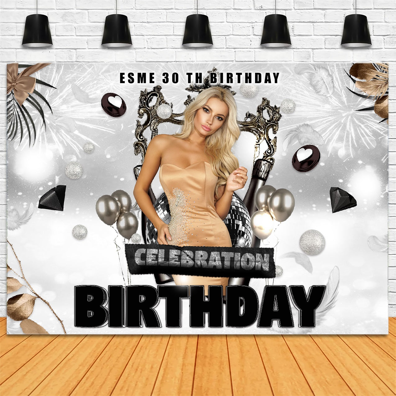 Custom 30th Birthday Backdrops Luxury Metallic Silver Backdrop RR1-85