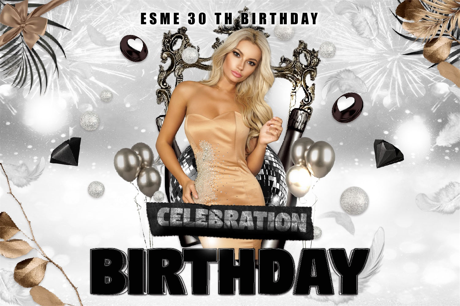 Custom 30th Birthday Backdrops Luxury Metallic Silver Backdrop RR1-85
