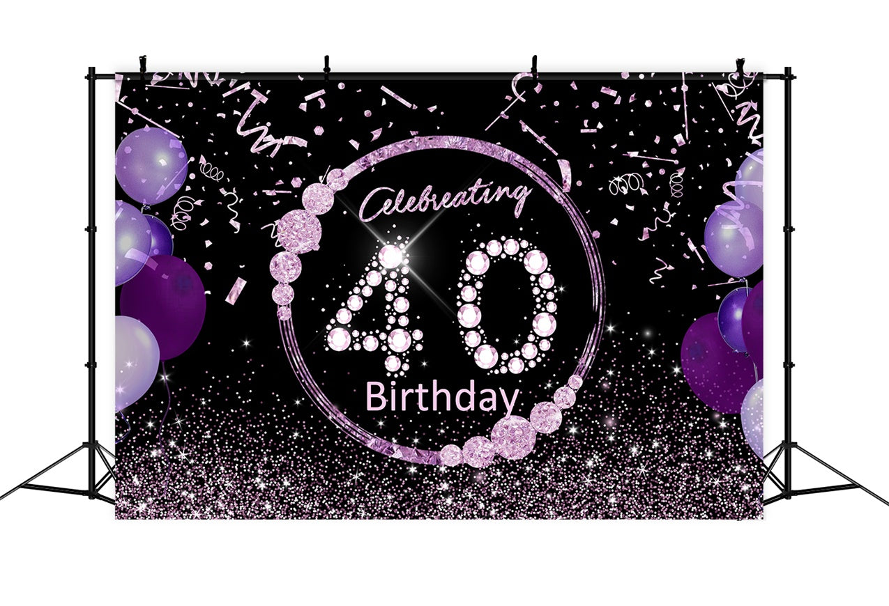 Custom Birthday Backdrop 40th Luxe Crystal Purple Backdrop RR12-11
