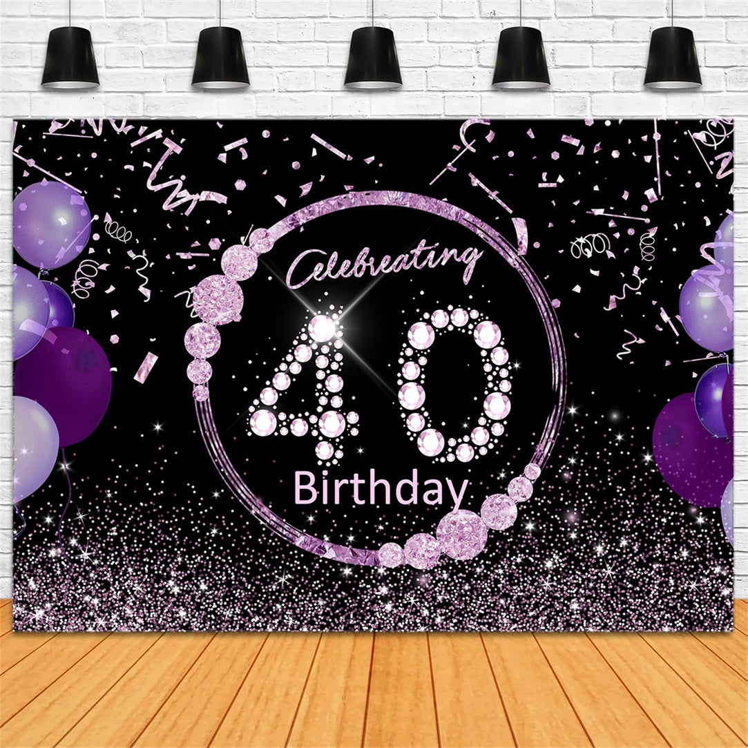 Custom Birthday Backdrop 40th Luxe Crystal Purple Backdrop RR12-11