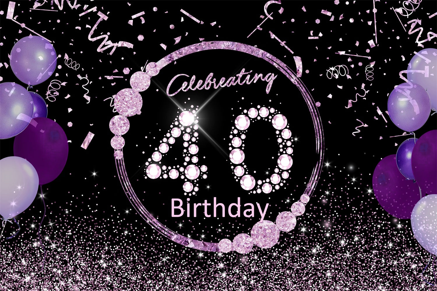 Custom Birthday Backdrop 40th Luxe Crystal Purple Backdrop RR12-11