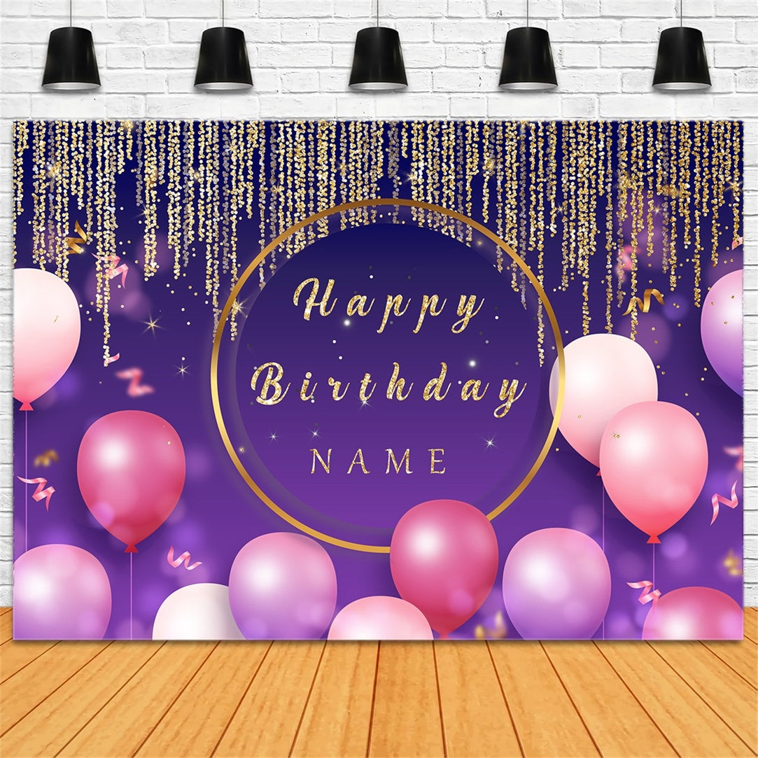 Birthday Backdrop Custom Purple Luxe Balloons Gold Backdrop RR12-12