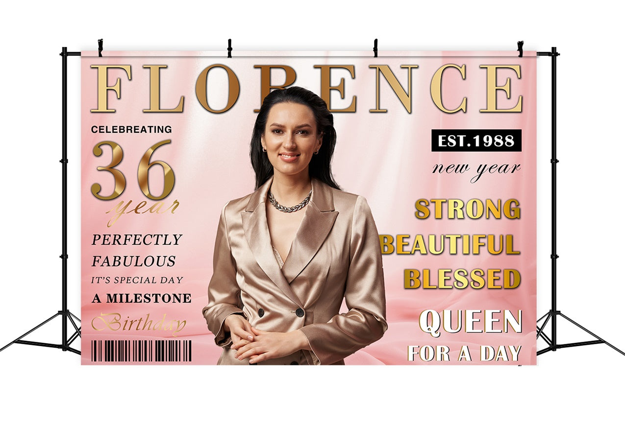 Customized Backdrop For Birthday Pink Glamour Queen Celebration Backdrop RR12-18