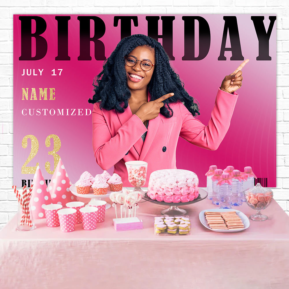 Customized Birthday Backdrop Stylish 23rd Celebration Pink Backdrop RR12-22