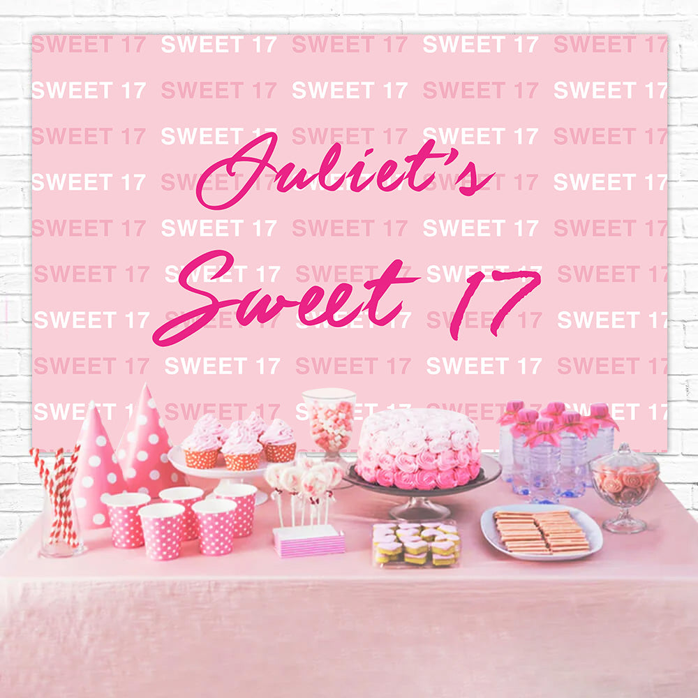 Custom Made Birthday Backdrops Sweet 17 Pattern Pink Backdrop RR12-23