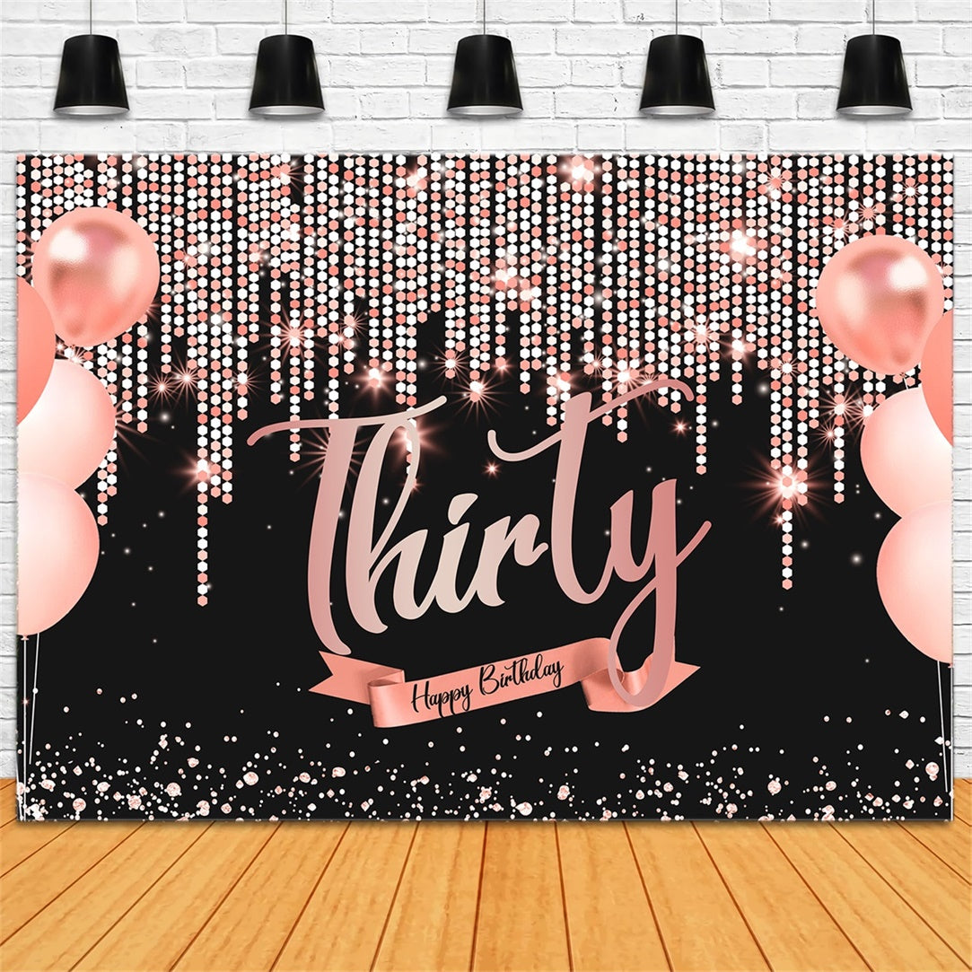 Customized Backdrop For Thirty Birthday Sparkling Balloons Backdrop RR12-3