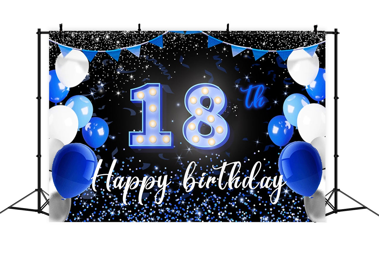 18th Birthday Backdrop Starry Blue White Balloon Backdrop RR12-34