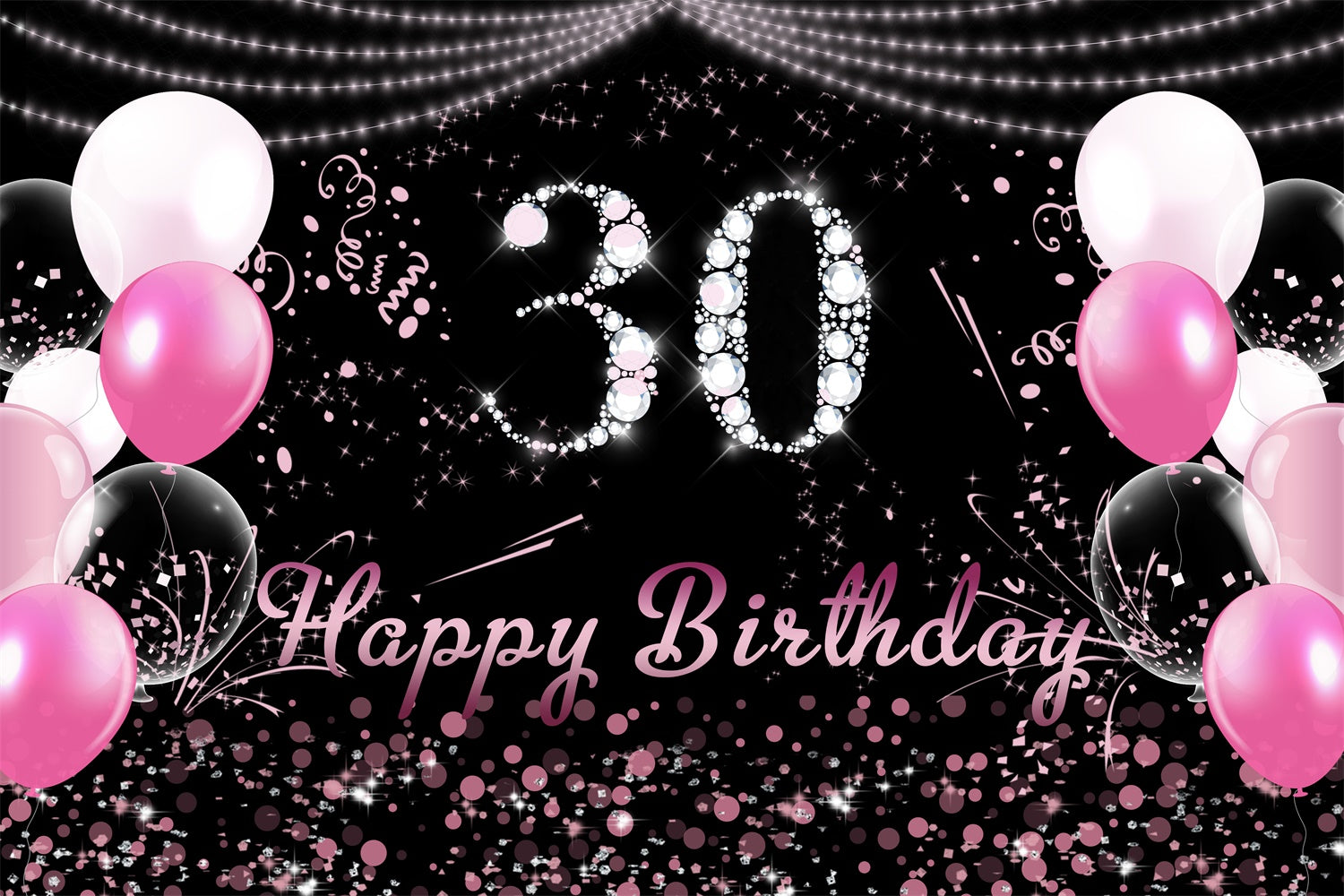 Custom Backdrop For Birthday Pink Diamond Sparkling 30th Backdrop RR12-37