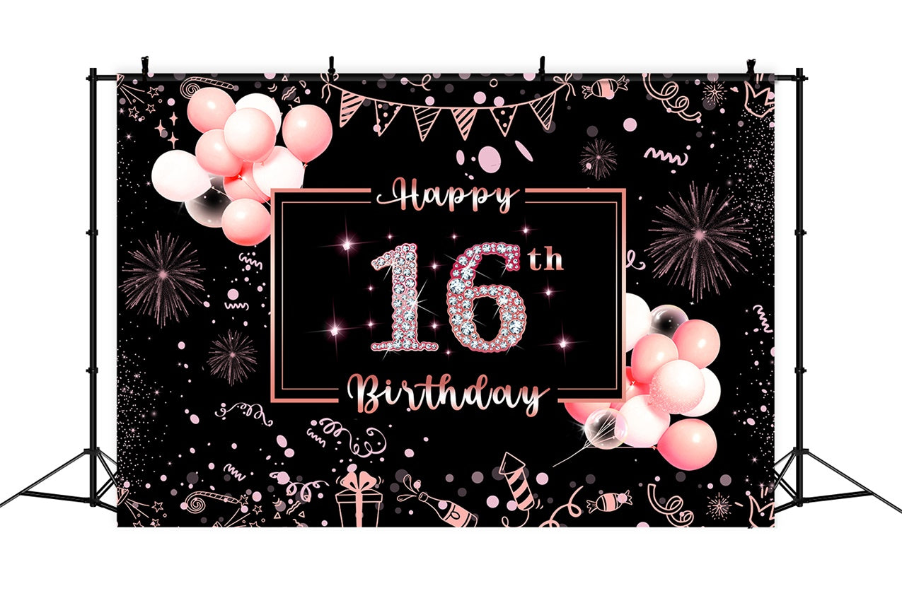 16th Birthday Backdrop Elegant Pink Balloon Celebration Backdrop RR12-38