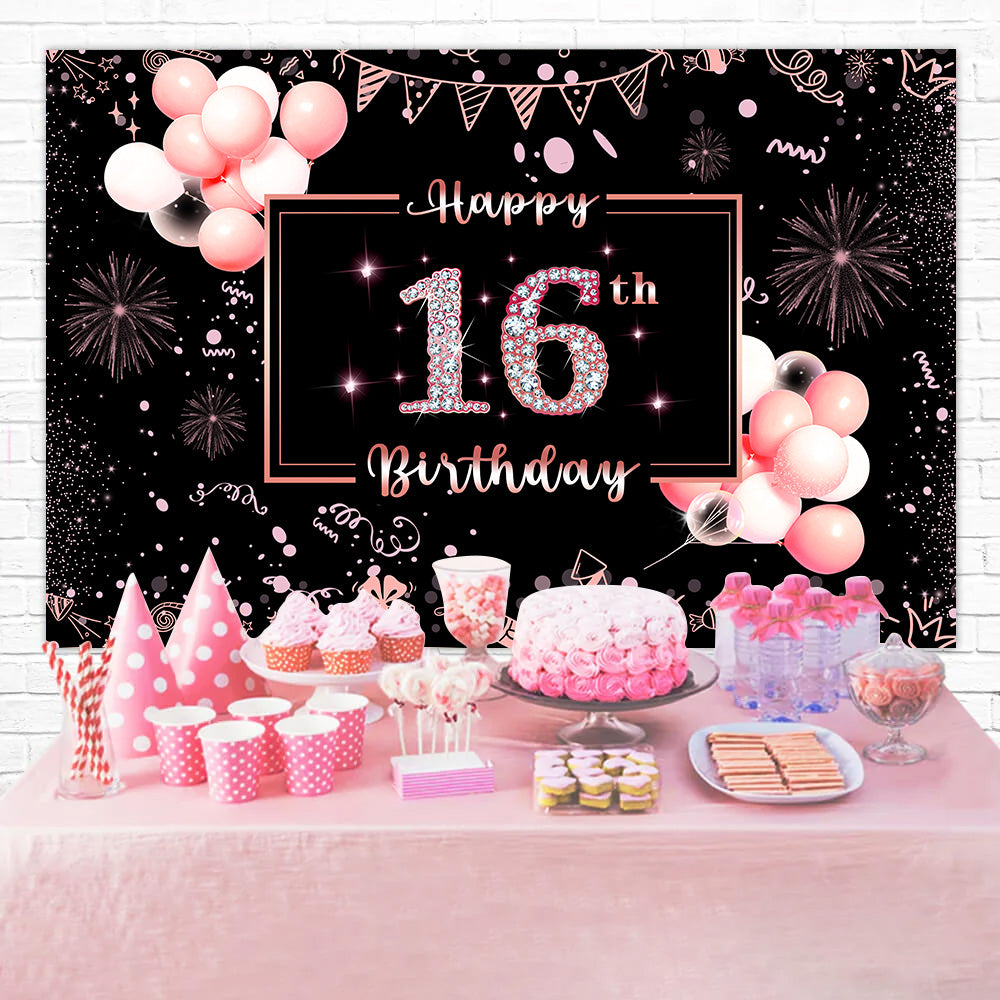 16th Birthday Backdrop Elegant Pink Balloon Celebration Backdrop RR12-38