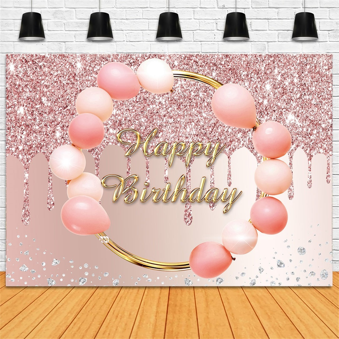Personalized Birthday Backdrops Pink Balloon Luxe Glitter Backdrop RR12-4