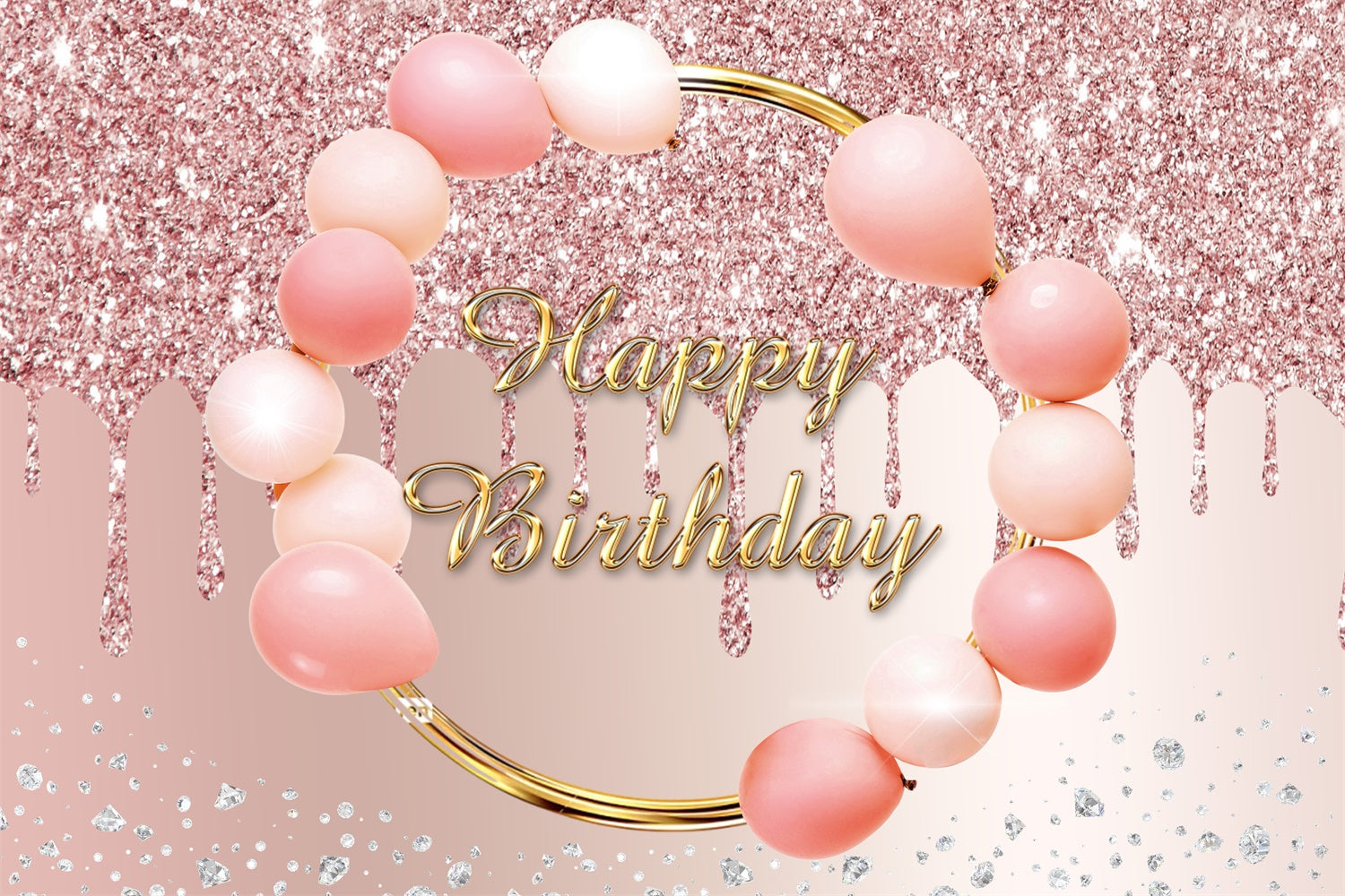 Personalized Birthday Backdrops Pink Balloon Luxe Glitter Backdrop RR12-4