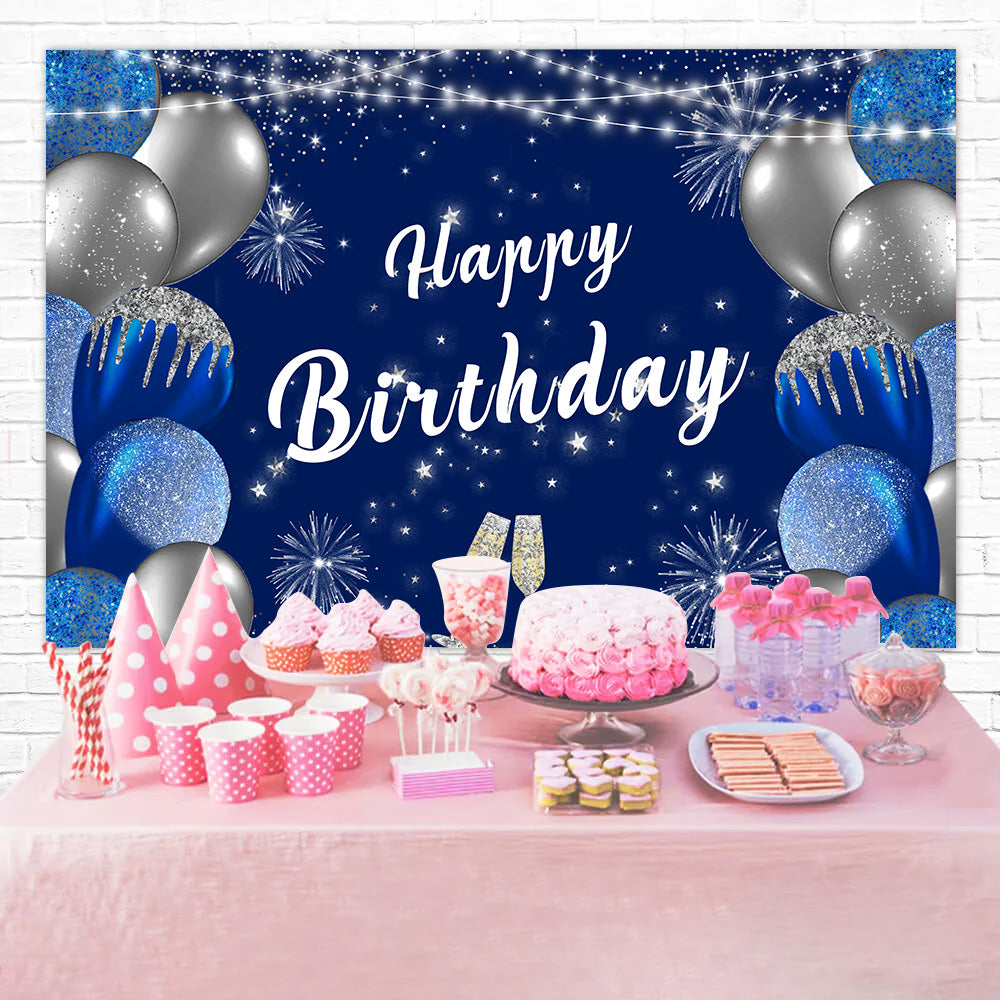 Customize Birthday Backdrop Glittering Balloons Blue Backdrop RR12-43