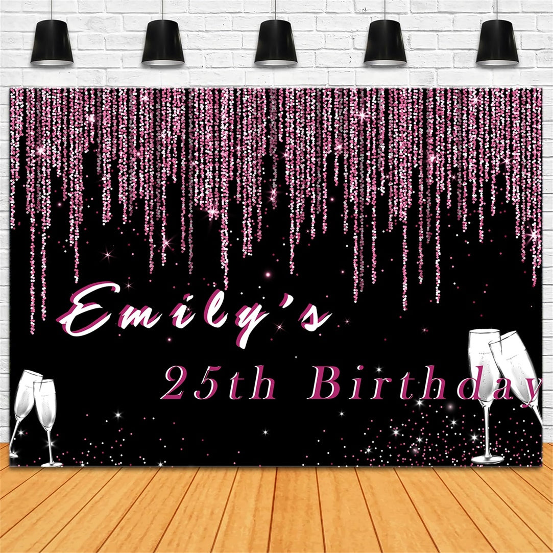 Custom Made Birthday Backdrops Pink Sparkle Champagne Backdrop RR12-48