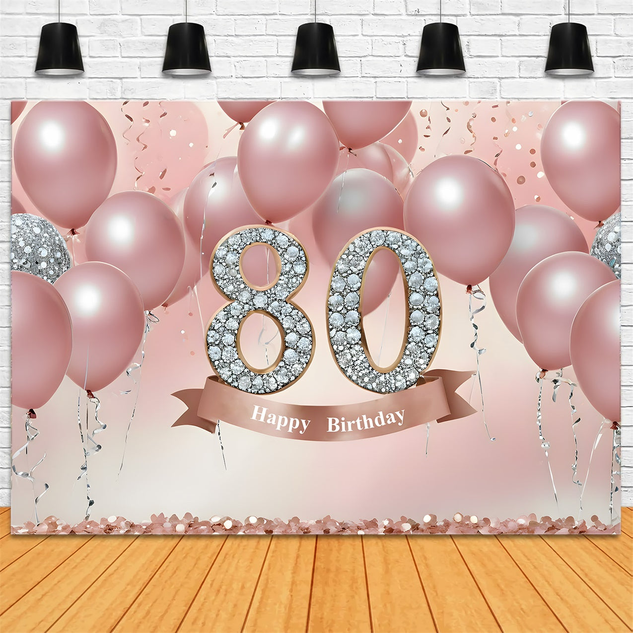 80th Birthday Backdrop Luxury Pink Balloons Crystal Backdrop RR12-5