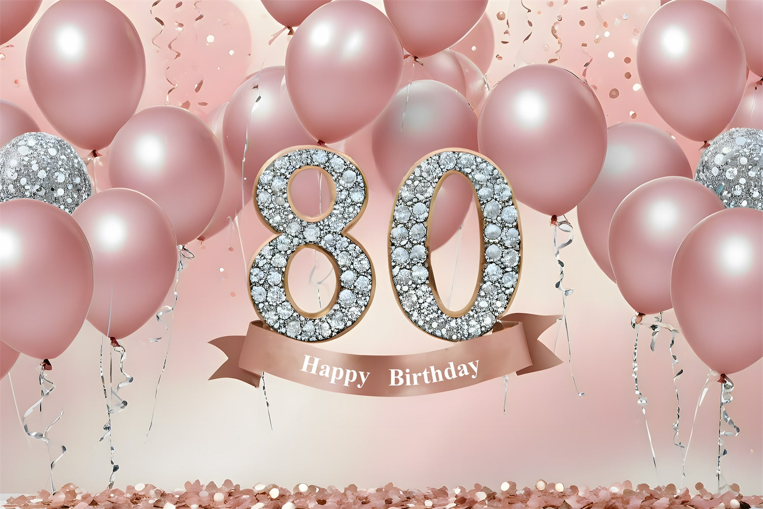 80th Birthday Backdrop Luxury Pink Balloons Crystal Backdrop RR12-5