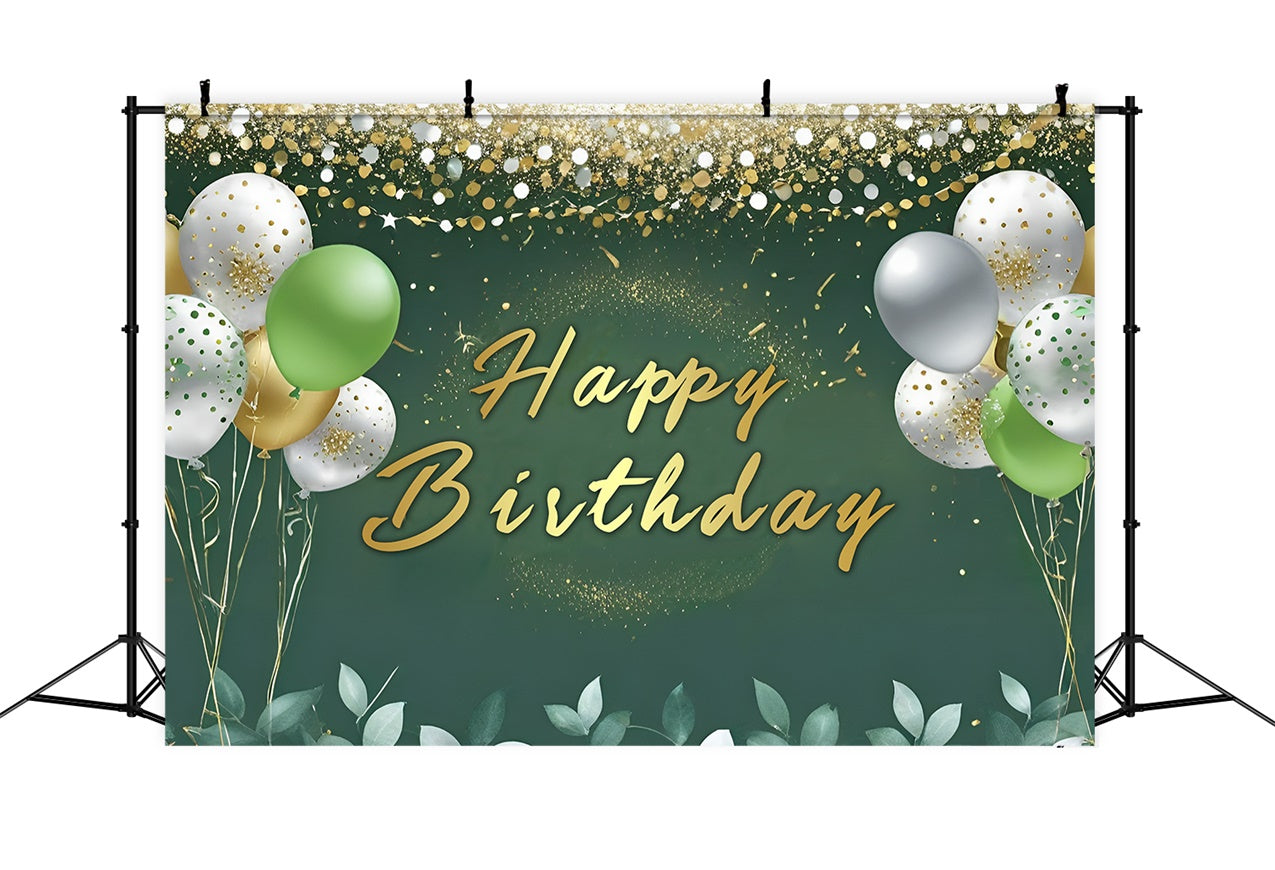 Custom Birthday Backdrops Elegant Balloons Golden Green Backdrop RR12-50