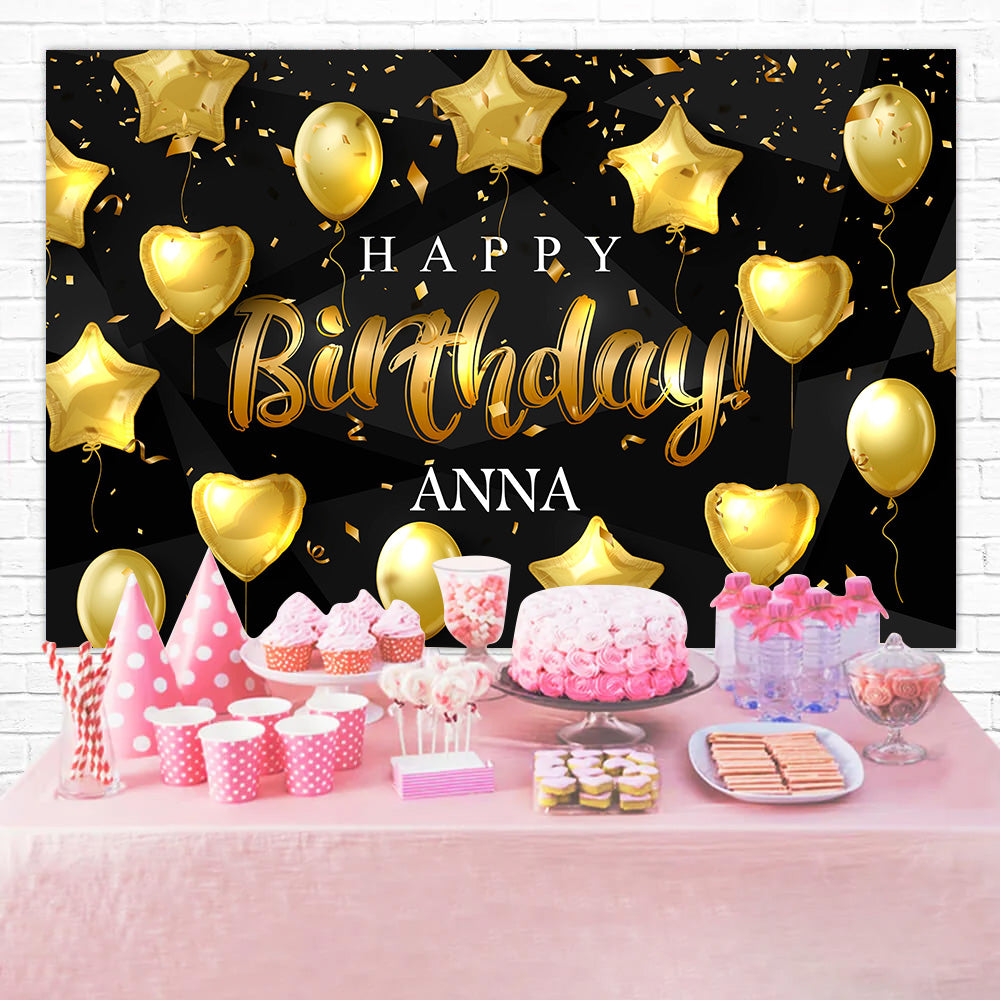 Custom Birthday Backdrops Gold Star Balloons Celebration Backdrop RR12-52