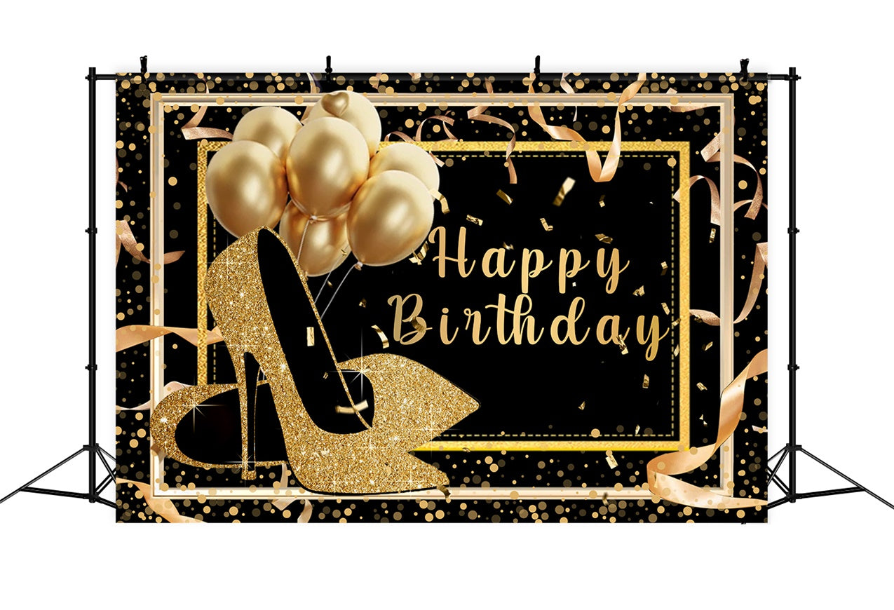 Custom Made Birthday Backdrops Gold Shoes Balloon Backdrop RR12-58