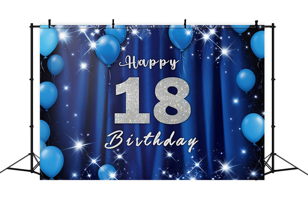 18th Birthday Photo Backdrop Glitter Blue Balloons Backdrop RR12-60