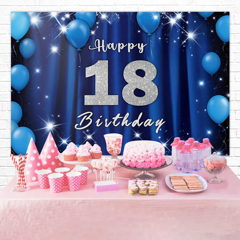 18th Birthday Photo Backdrop Glitter Blue Balloons Backdrop RR12-60