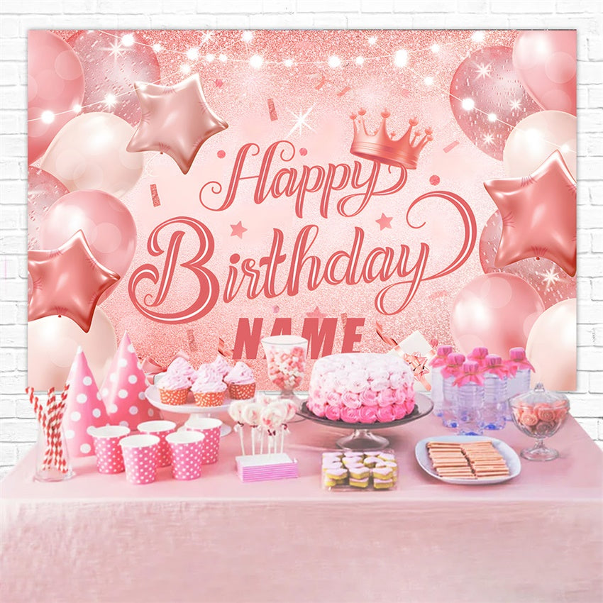 Custom Happy Birthday Backdrop Pink Glitter Balloon Backdrop RR12-61