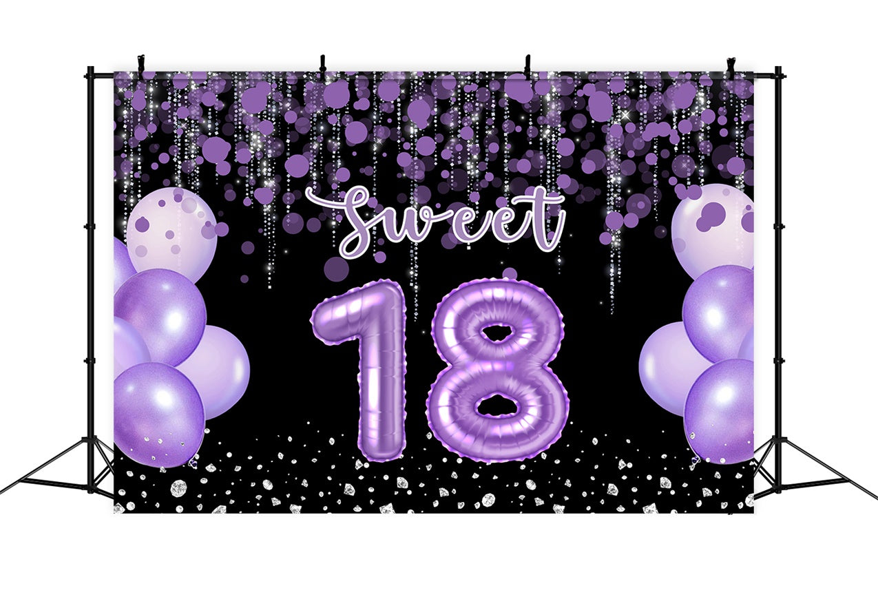 Custom Birthday Backdrops Purple Balloon Sparkle Sweet 18 Backdrop RR12-73