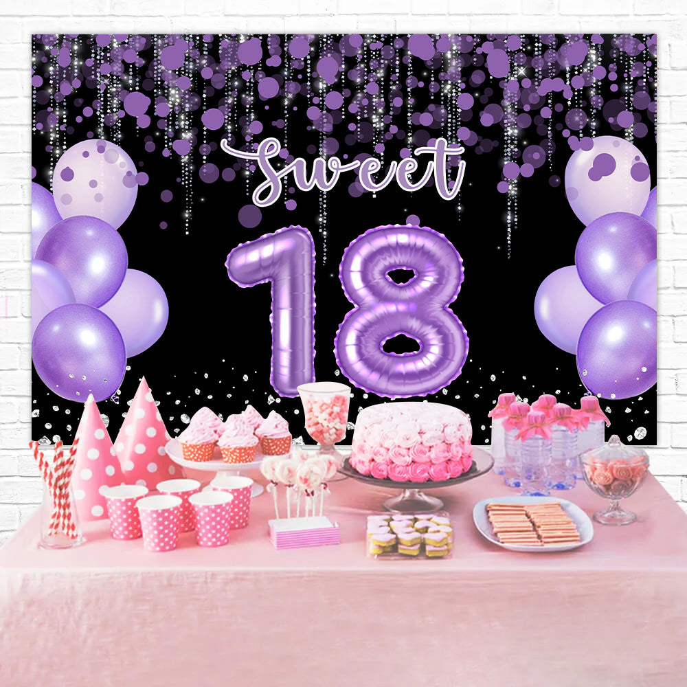 Custom Birthday Backdrops Purple Balloon Sparkle Sweet 18 Backdrop RR12-73