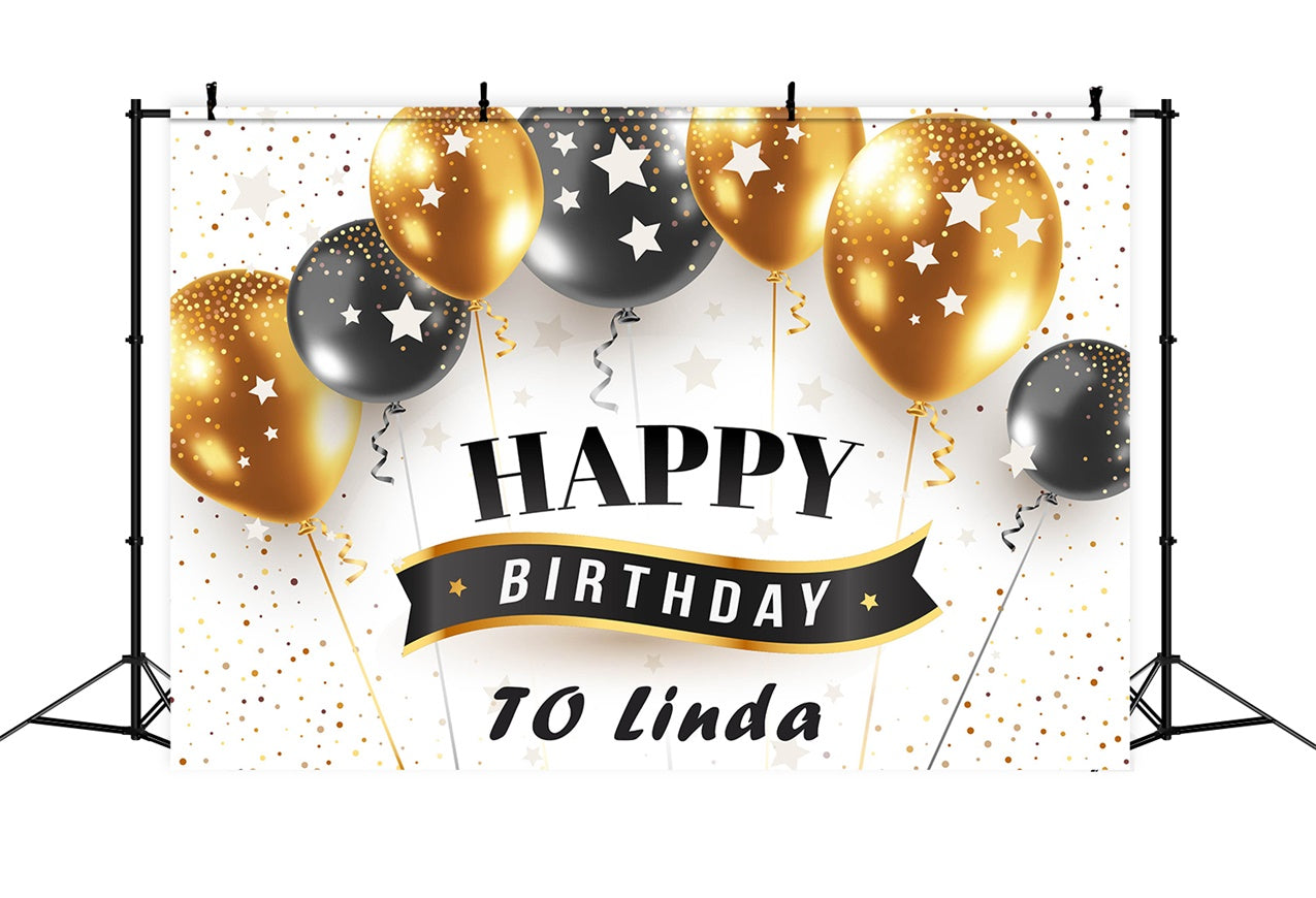 Customized Birthday Backdrop Luxurious Gold Black Balloon Backdrop RR12-74