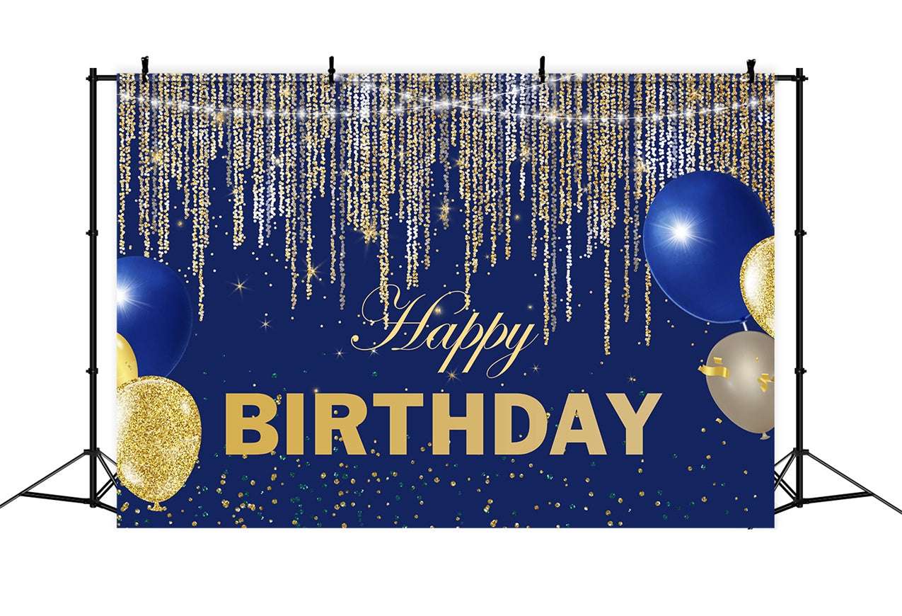 Custom Birthday Backdrop Elegant Blue Gold Sparkling Backdrop RR12-8