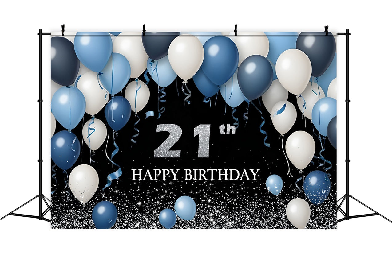Personalized Birthday Backdrops Elegant 21st Blue Balloon Backdrop RR12-80