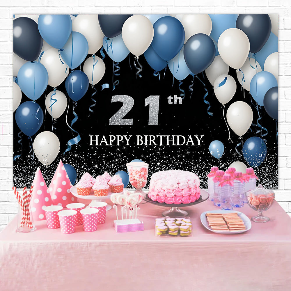 Personalized Birthday Backdrops Elegant 21st Blue Balloon Backdrop RR12-80