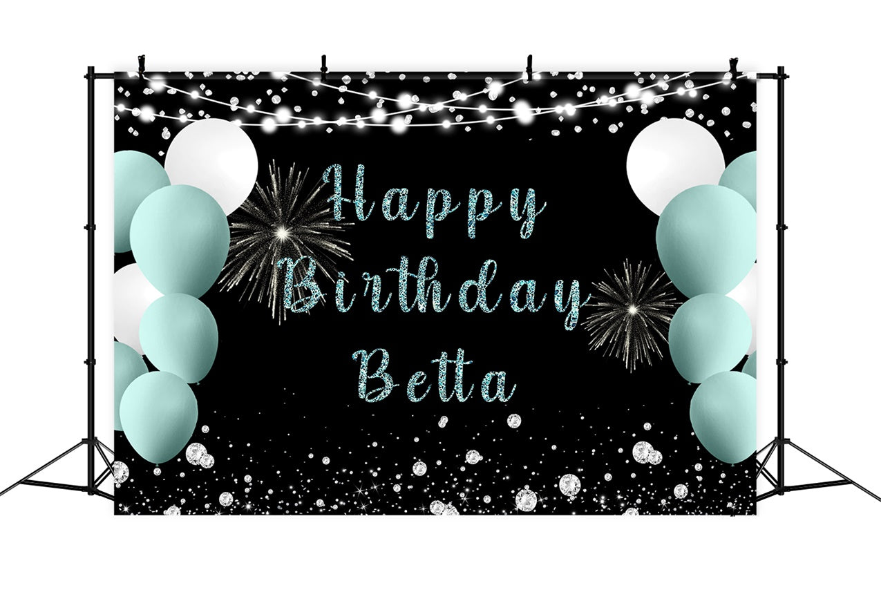 Personalized Backdrop Birthday Shimmering Mint White Balloon Backdrop RR12-83
