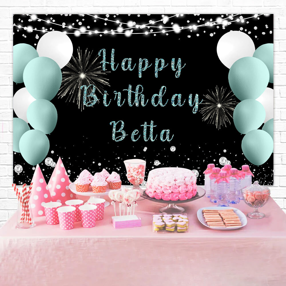 Personalized Backdrop Birthday Shimmering Mint White Balloon Backdrop RR12-83