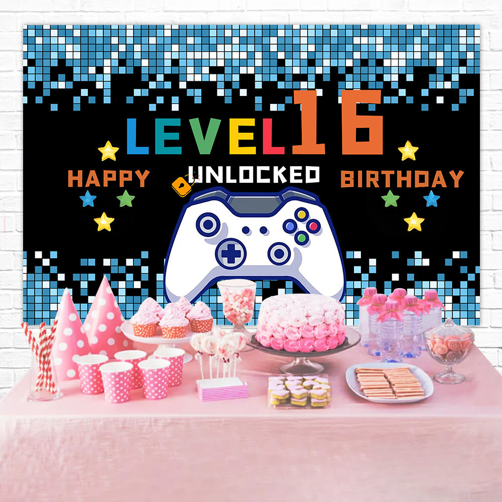 Personalized Birthday Backdrop 16th Digital Controller Celebration Backdrop RR12-99