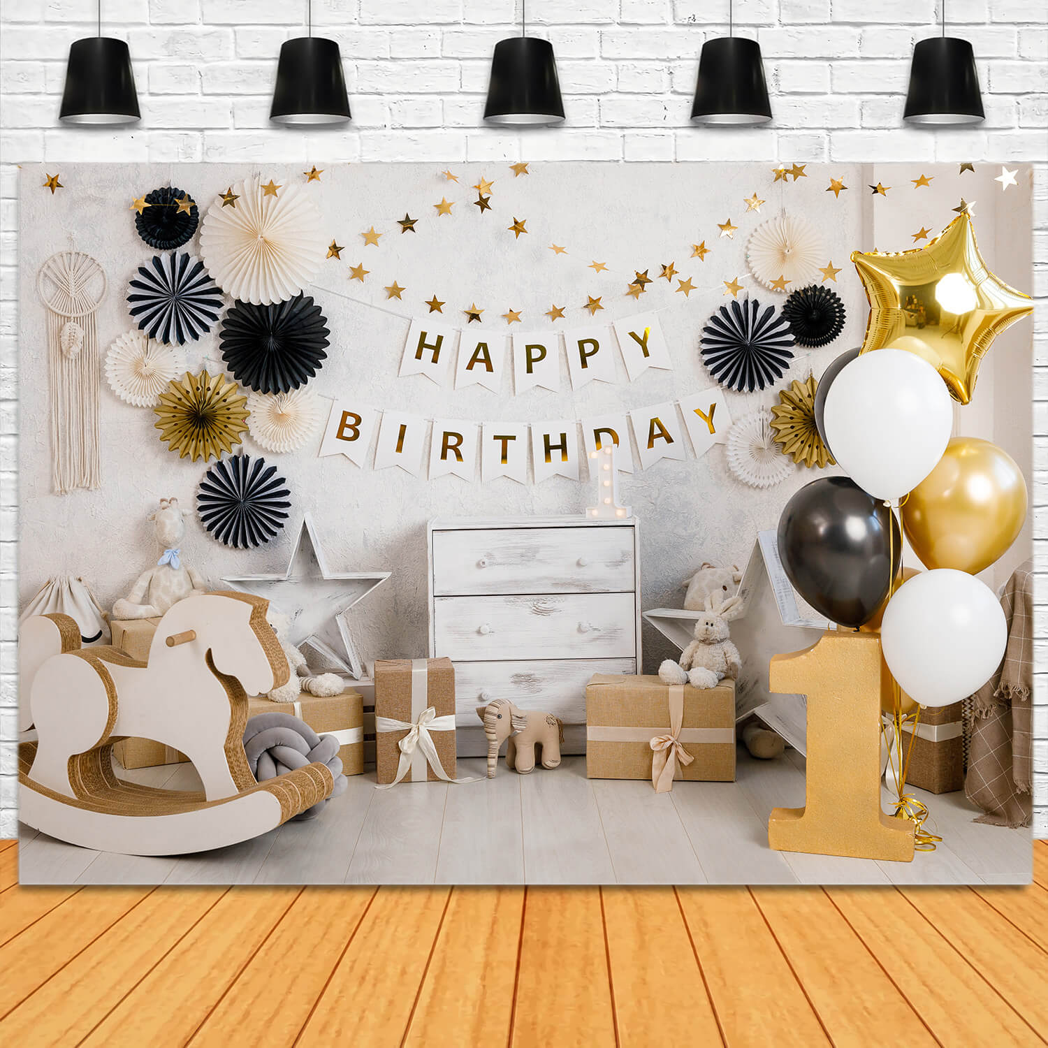 1st Birthday Party Gold Balloons Backdrop RR5-35