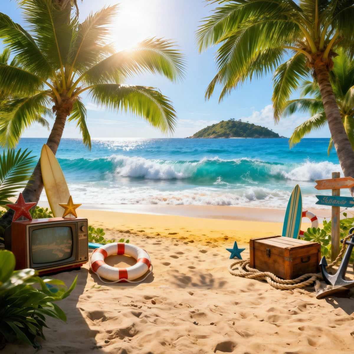 Beach Backdrop Ideas Tropical Ocean Fun Vibes Summer Theme Backdrop Ideas RR61-13