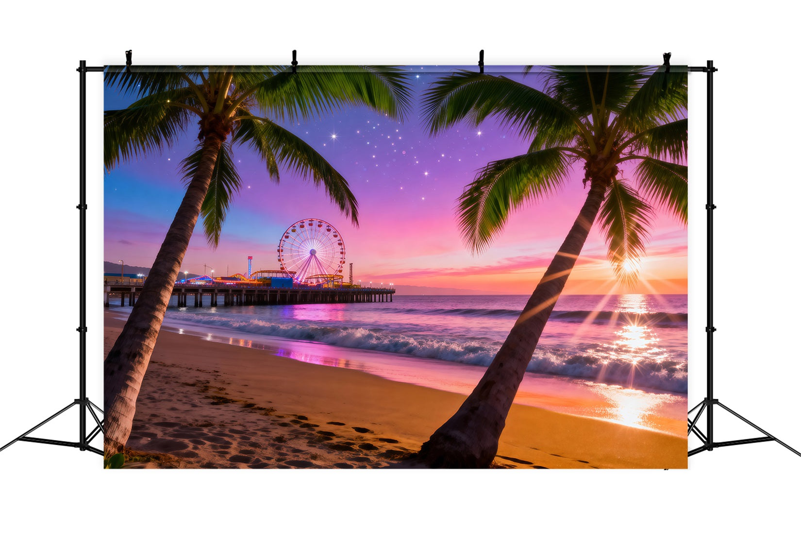 Beach Photo Backdrops Pier Sunset Ferris Wheel Backdrop For Summer RR61-14