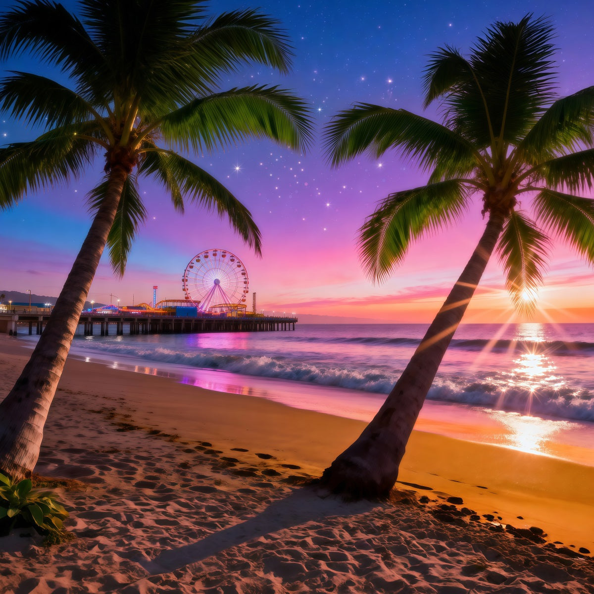 Beach Photo Backdrops Pier Sunset Ferris Wheel Backdrop For Summer RR61-14