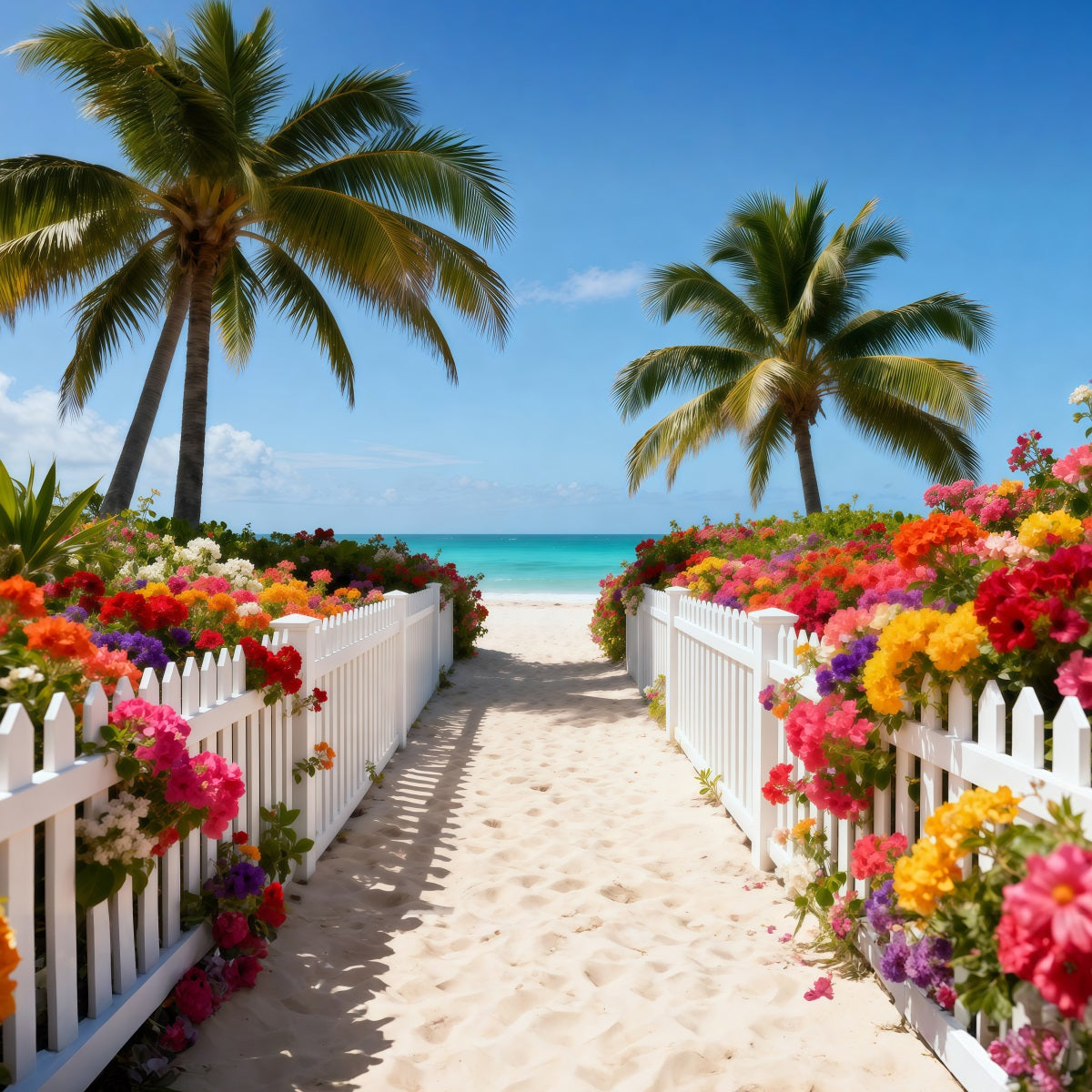 Beach Backdrop Photoshoot Floral Pathway Sunny Ocean Summer Backdrops RR61-18