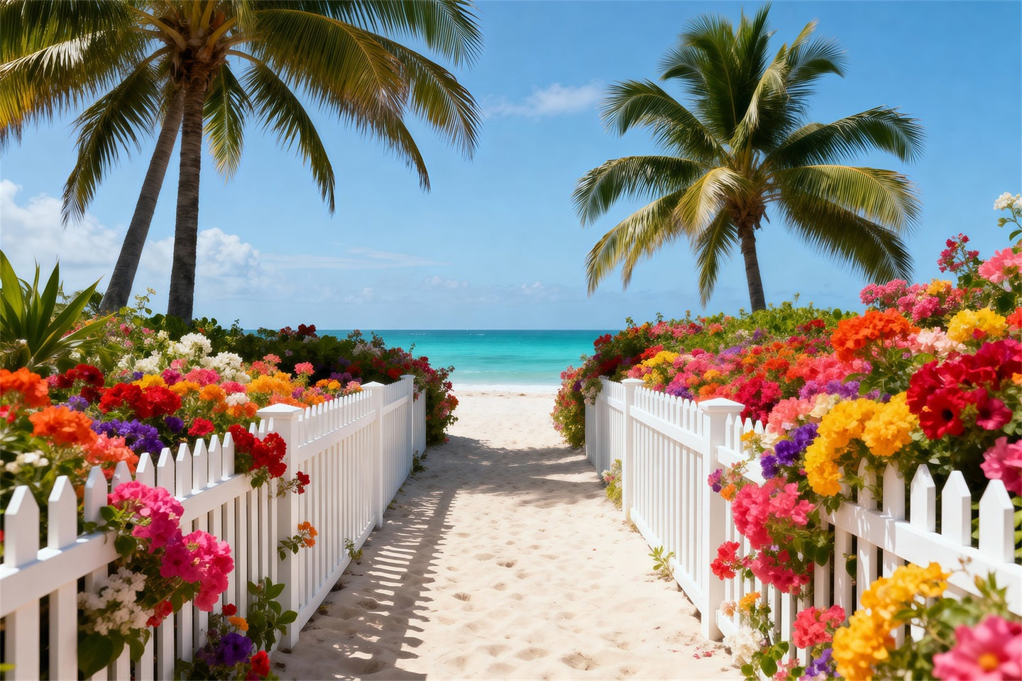 Beach Backdrop Photoshoot Floral Pathway Sunny Ocean Summer Backdrops RR61-18