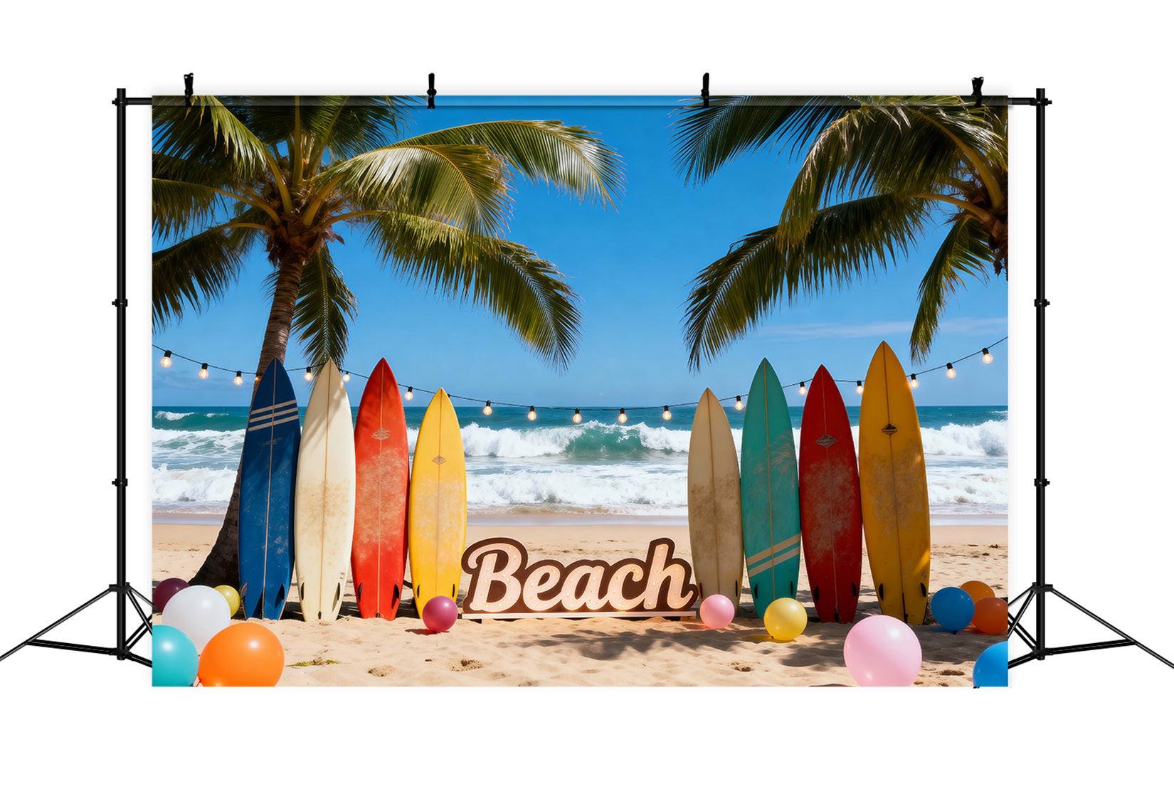 Hawaii Beach Backdrop Colorful Surfboards Balloons Fun Summer Backdrop Ideas RR61-20