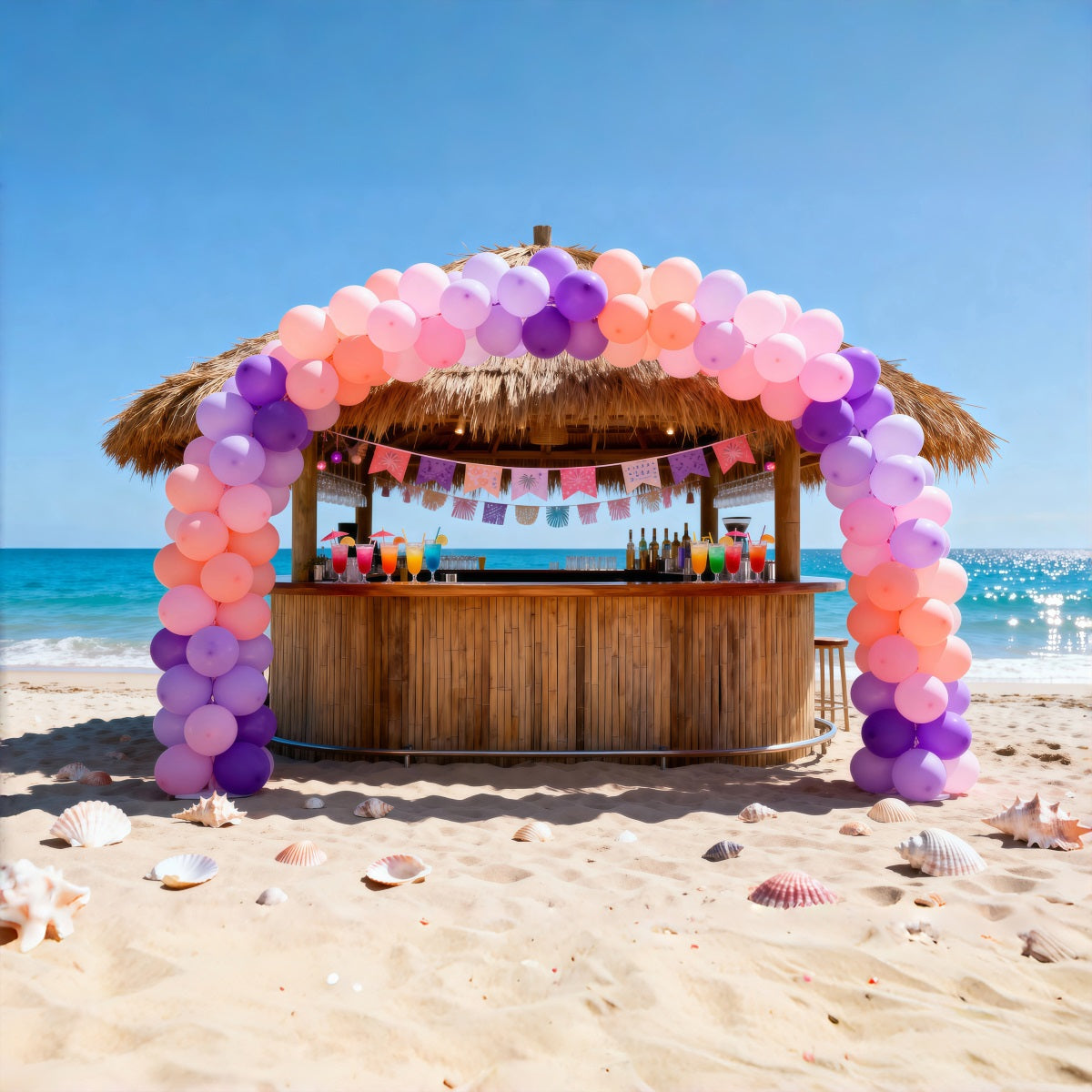 Beach Scene Photo Backdrop Beachfront Tiki Bar Party Summer Photo Backdrops RR61-21