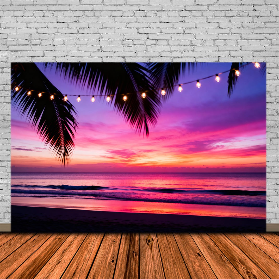 Beach Photo Booth Backdrop Tropical Sunset Lights Summer Photo Booth Backdrop RR61-22