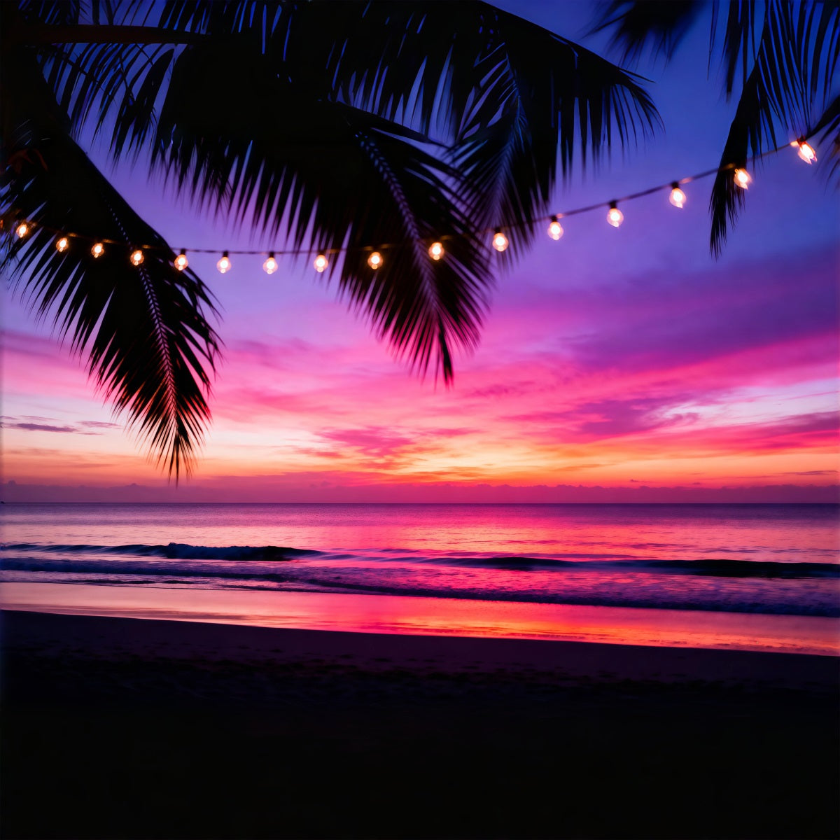 Beach Photo Booth Backdrop Tropical Sunset Lights Summer Photo Booth Backdrop RR61-22