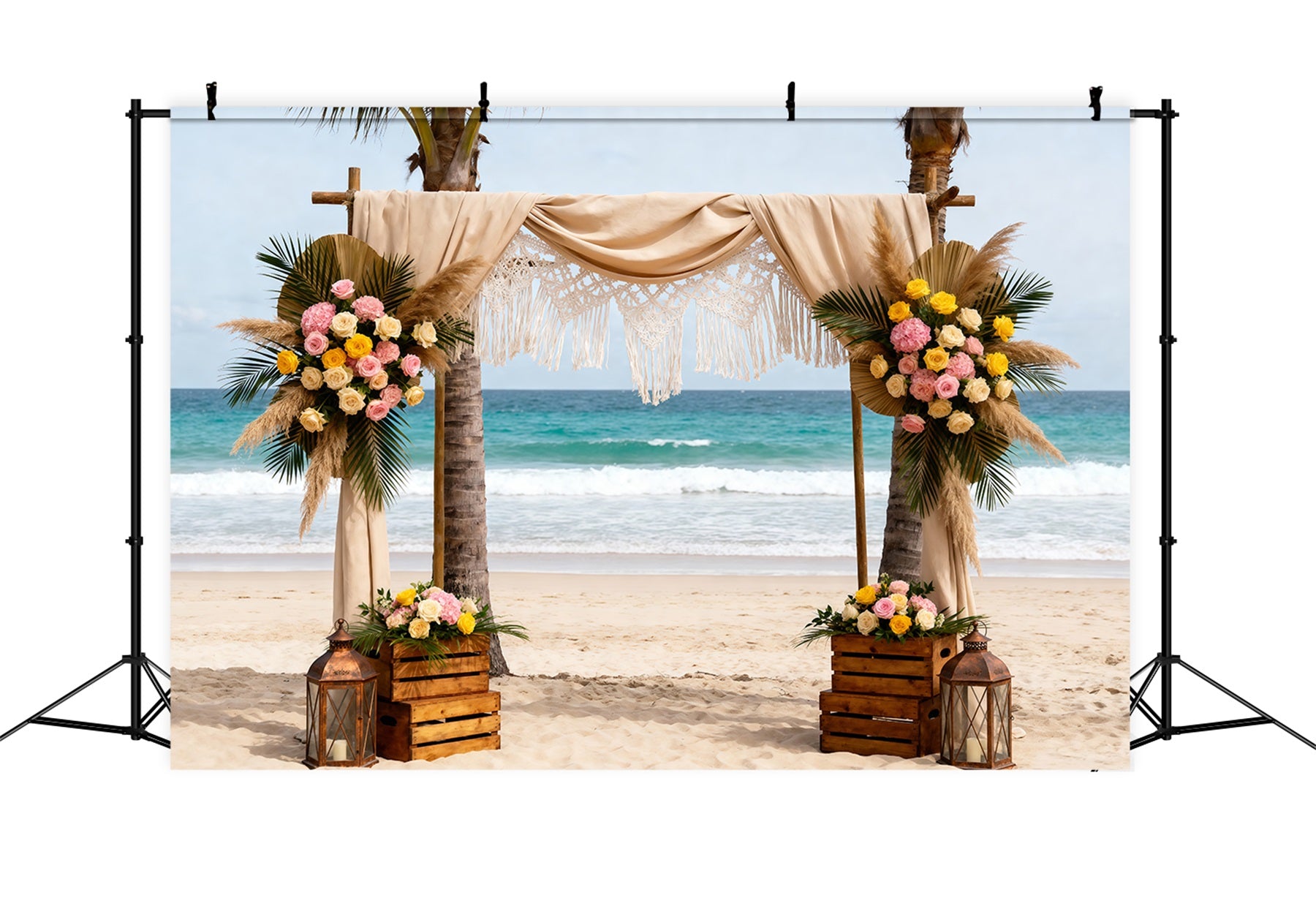 Ocean Beach Backdrop Boho Wedding Floral Arch Summer Backdrops Photography RR61-24